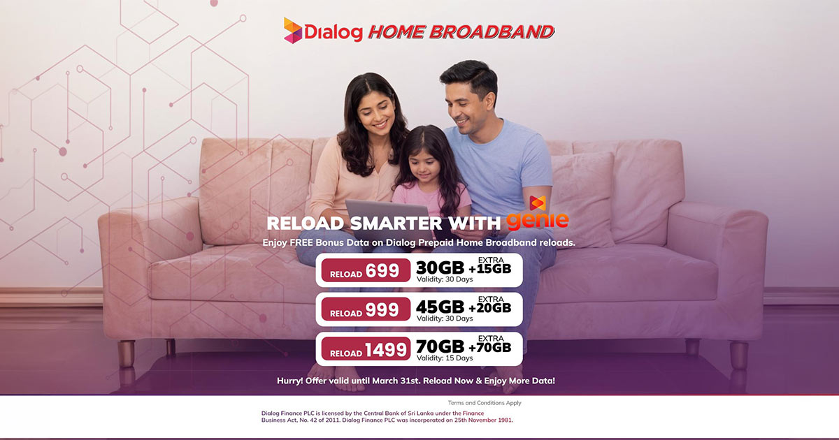 Reload Dialog Prepaid Home Broadband via Genie and Get Bonus Data Free!